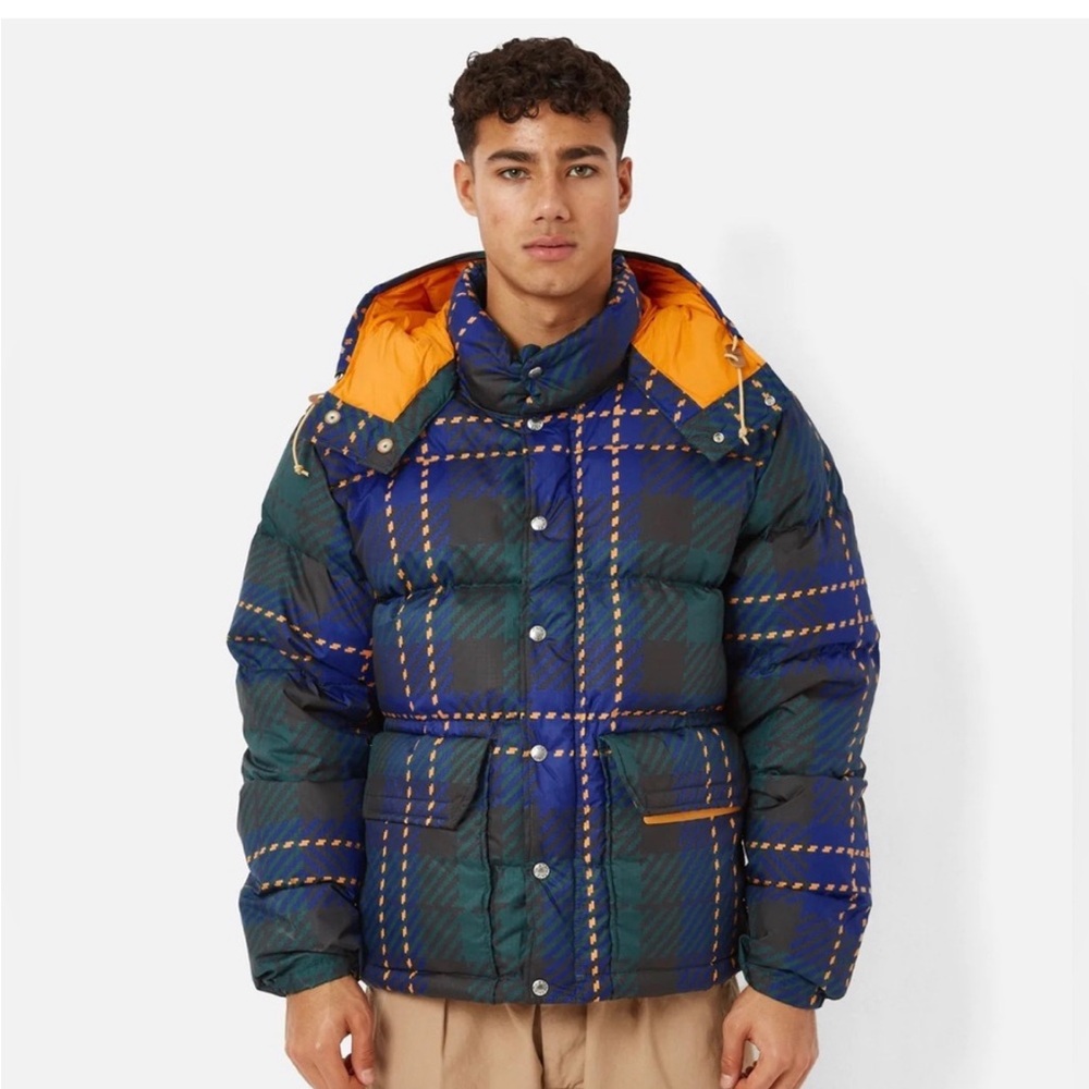 The North Face Blue and Green Plaid Puffer Jacket